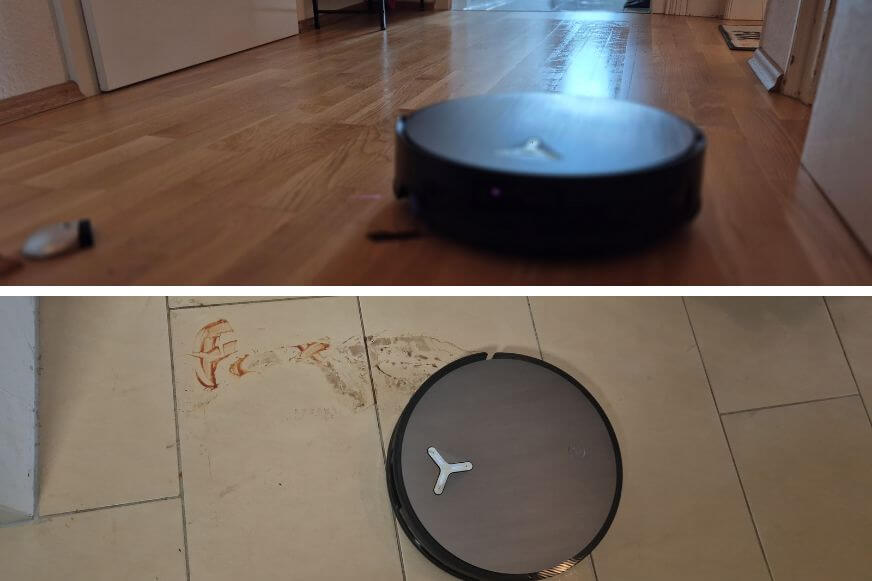 Die OZMO Roller 2.0 Walze des X11 OmniCyclone im Detail wird im Test auf die Wischleistung bei eingetrockneten Flecken und Holzböden gezeigt.